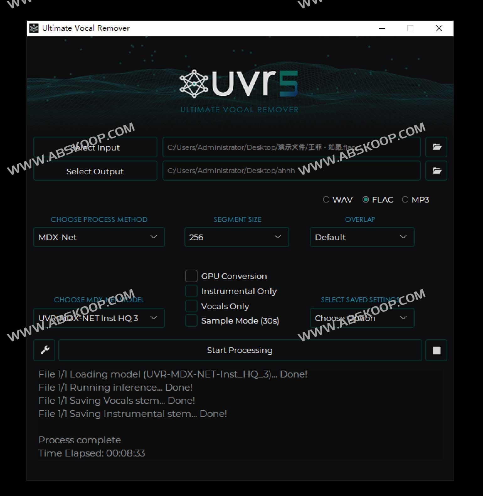 免费人声分离工具 分离伴奏背景音乐提取-Ultimate Vocal Remover GUI 免费人声分离工具 分离伴奏背景音乐提取-Ultimate Vocal Remover GUI